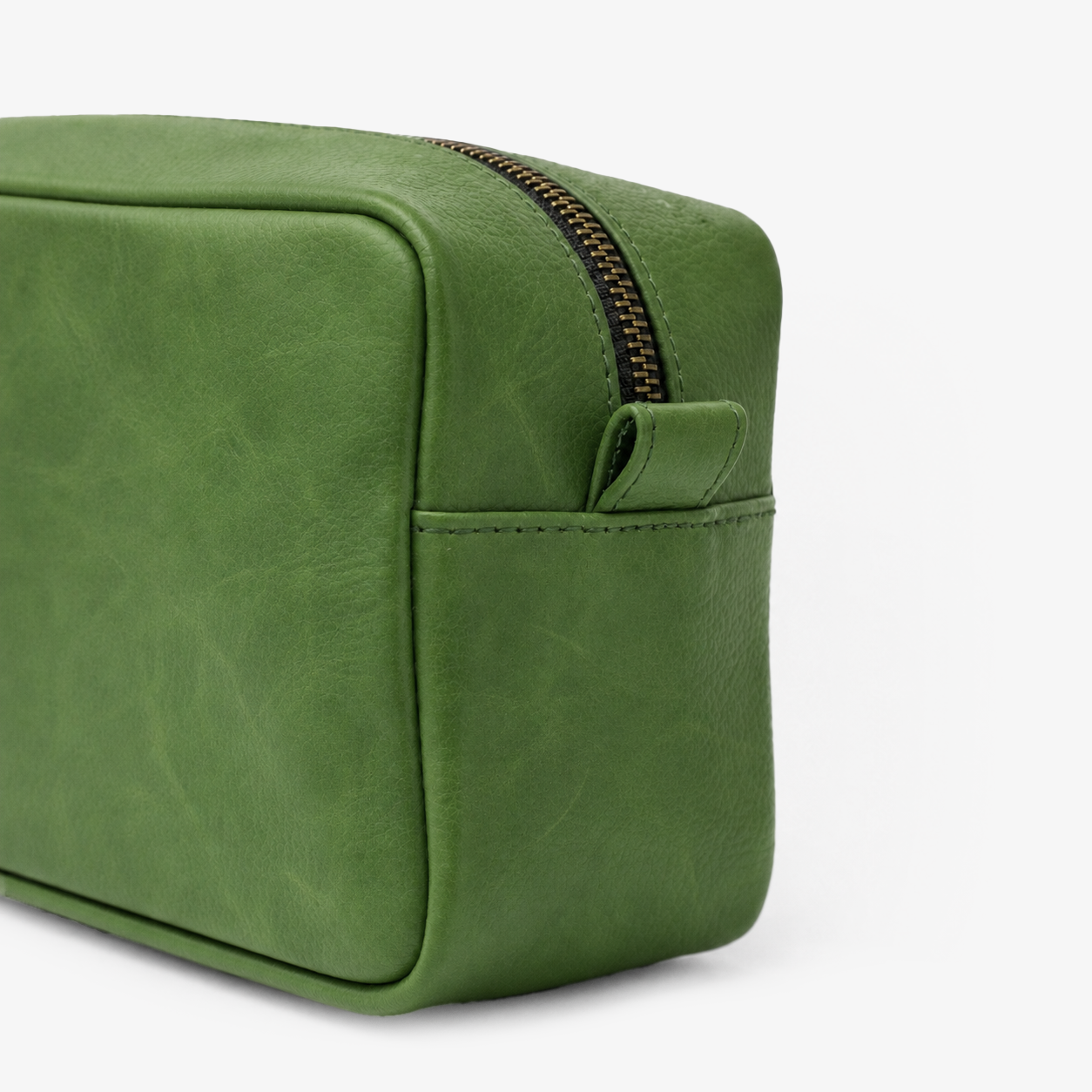 Olive Green Genuine Leather Dopp Kit | Pure Cow Leather | Antique Brass Zipper | Travel Toiletry Organizer | Unisex