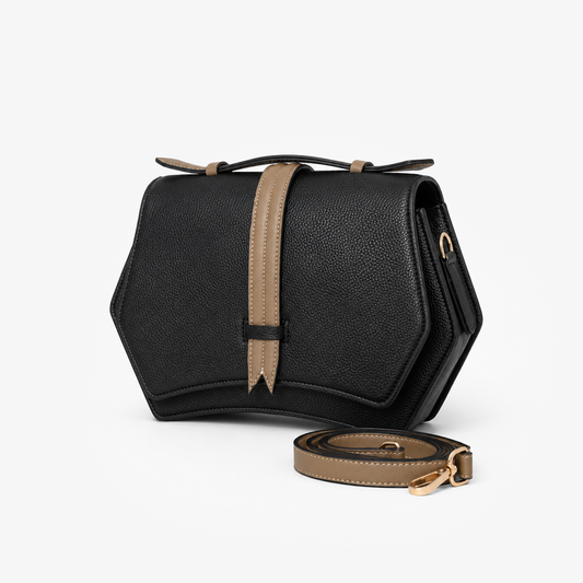 Black Geometric Structured Satchel