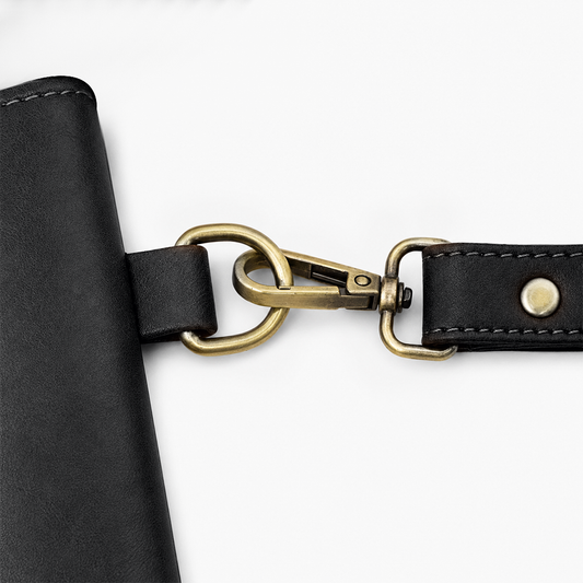 Black Cognac PU Leather Wristlet Clutch Bag – Smooth Finish Pouch with Detachable Strap, Brass Hardware & Branded Patch