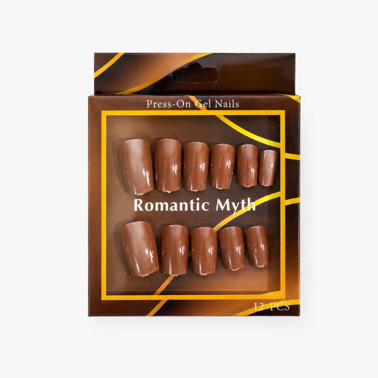 Romantic Myth Caramel Brown Press-On Gel Nails – 12 PCS