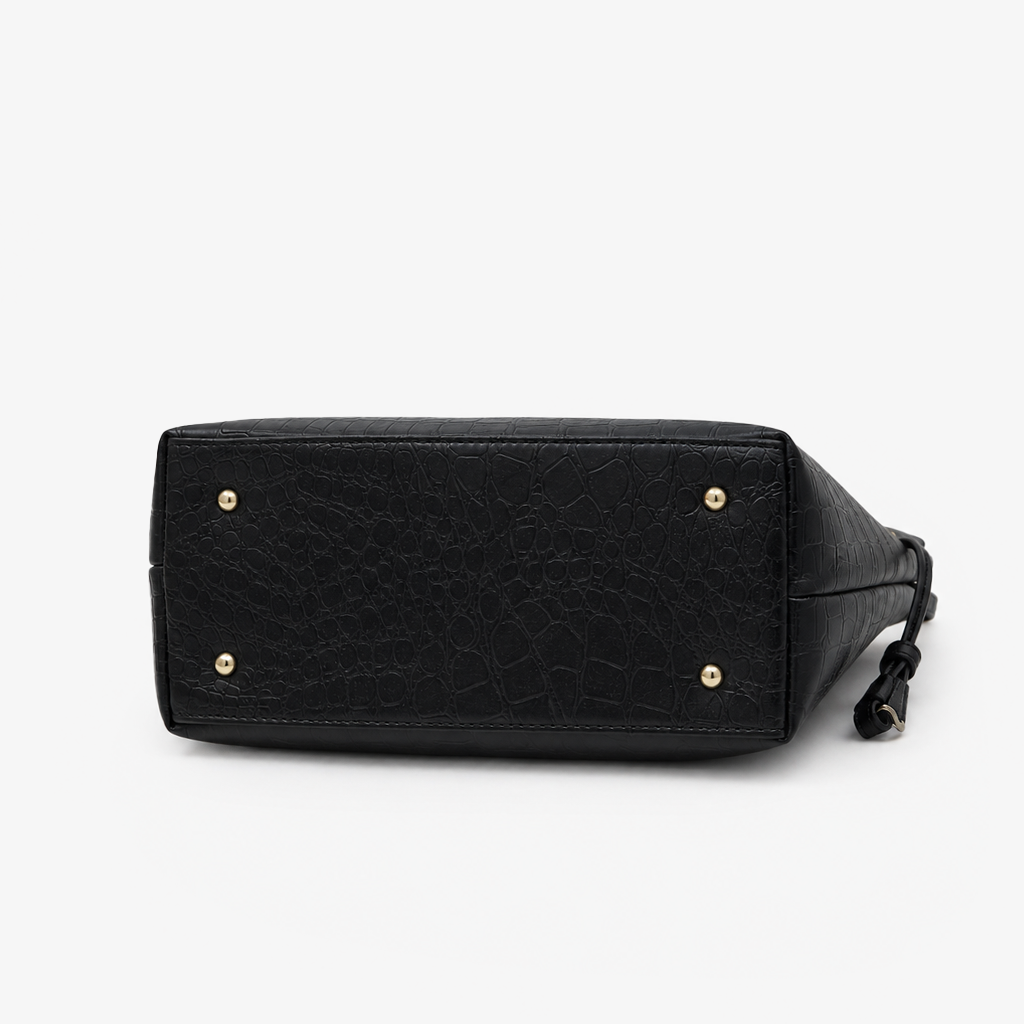 Black Croc-Embossed Tote Bag