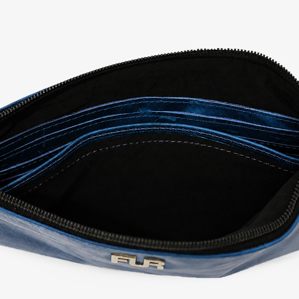 Navy Blue Leather Hand Clutch | Pure Cow Leather | Wrist Strap | Zip Closure | Unisex