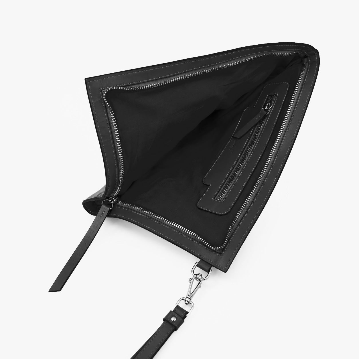 Black Genuine Leather Clutch Wristlet Pouch