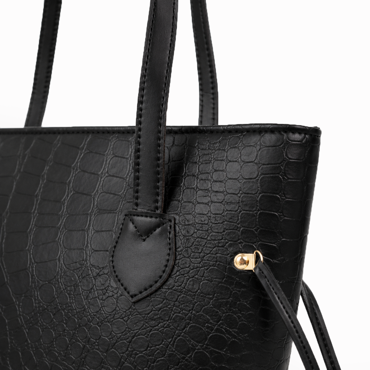 Black Croc-Embossed Tote Bag