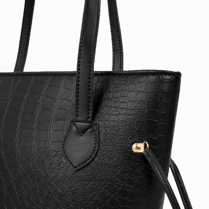 Black Croc-Embossed Tote Bag