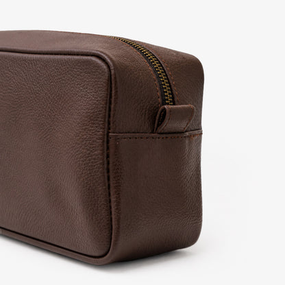 Chocolate Brown Genuine Leather Dopp Kit | Pure Cow Leather | Antique Brass Zipper | Travel Toiletry Organizer | Unisex