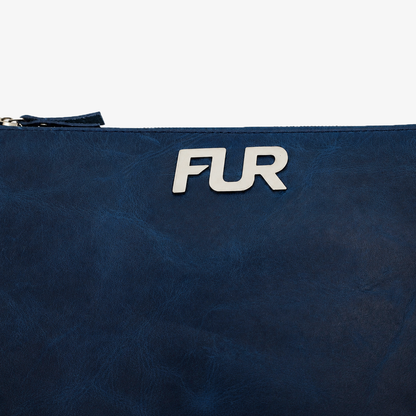 Navy Blue Leather Hand Clutch | Pure Cow Leather | Wrist Strap | Zip Closure | Unisex