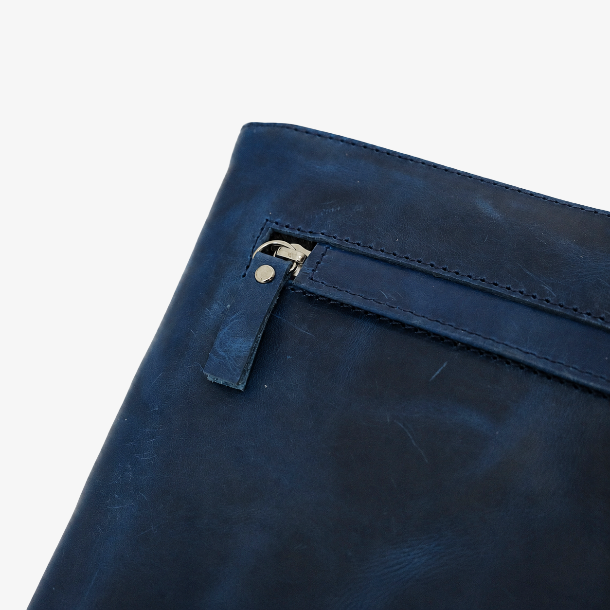 Navy Blue Leather Hand Clutch | Pure Cow Leather | Wrist Strap | Zip Closure | Unisex