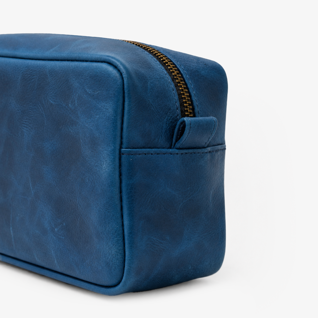 Blue Genuine Leather Dopp Kit | Pure Cow Leather | Antique Brass Zipper | Travel Toiletry Organizer | Unisex