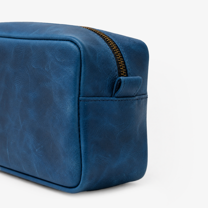 Blue Genuine Leather Dopp Kit | Pure Cow Leather | Antique Brass Zipper | Travel Toiletry Organizer | Unisex