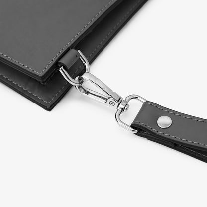 Black Genuine Leather Clutch Wristlet Pouch