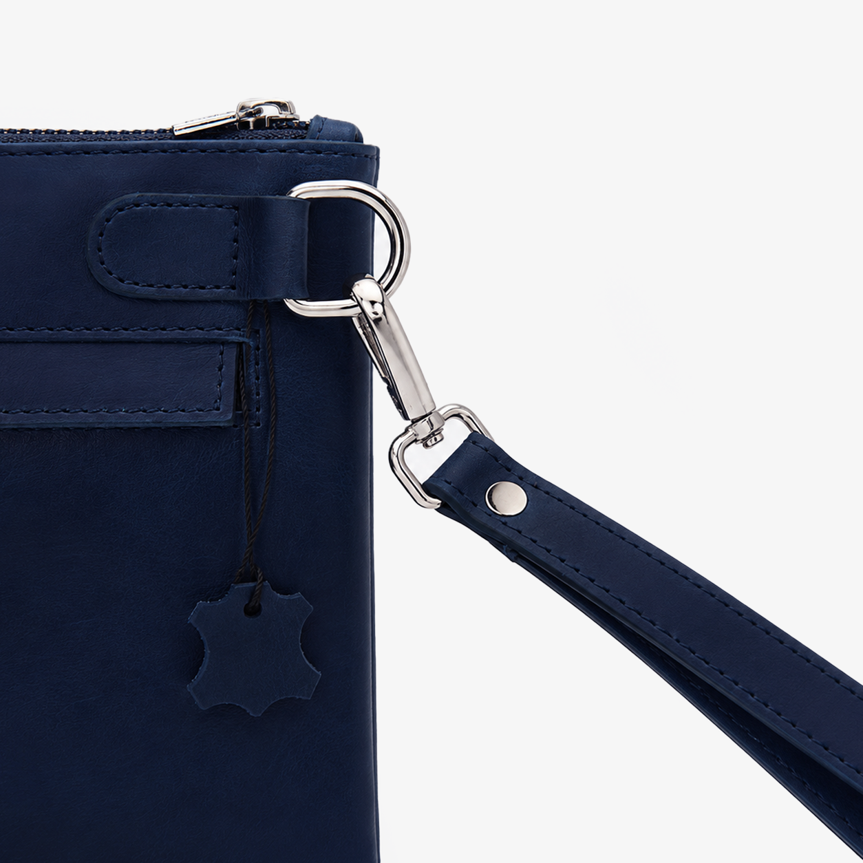 Navy Blue Leather Hand Clutch | Pure Cow Leather | Wrist Strap | Zip Closure | Unisex