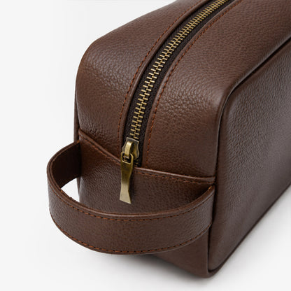 Chocolate Brown Genuine Leather Dopp Kit | Pure Cow Leather | Antique Brass Zipper | Travel Toiletry Organizer | Unisex