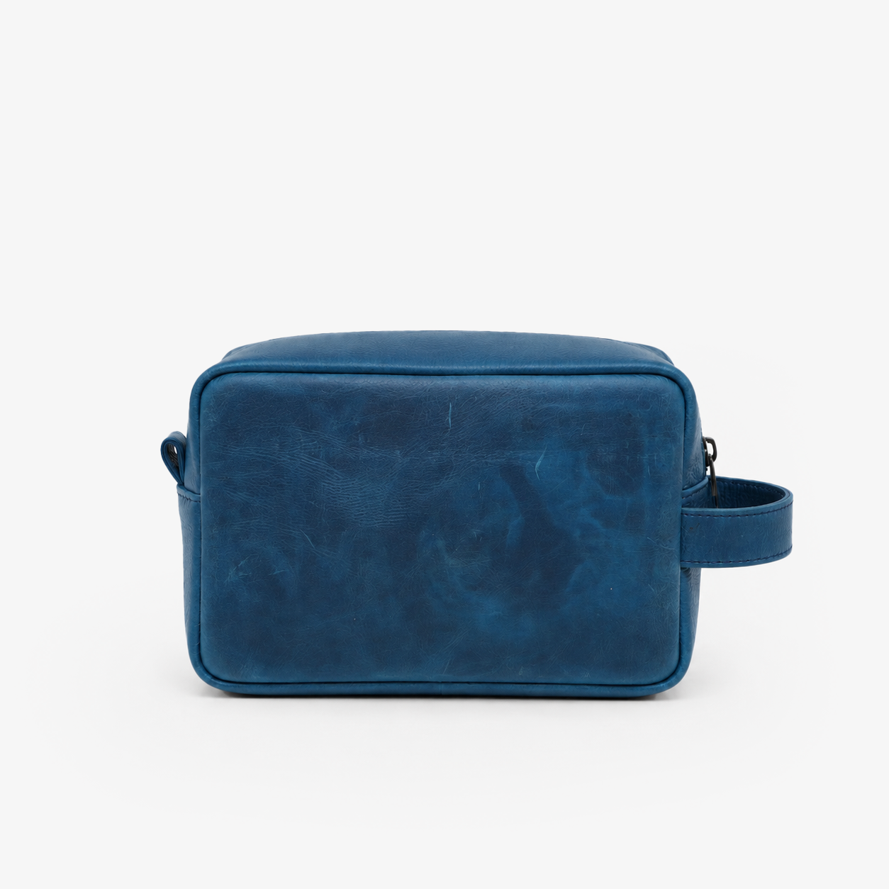 Blue Genuine Leather Dopp Kit | Pure Cow Leather | Antique Brass Zipper | Travel Toiletry Organizer | Unisex