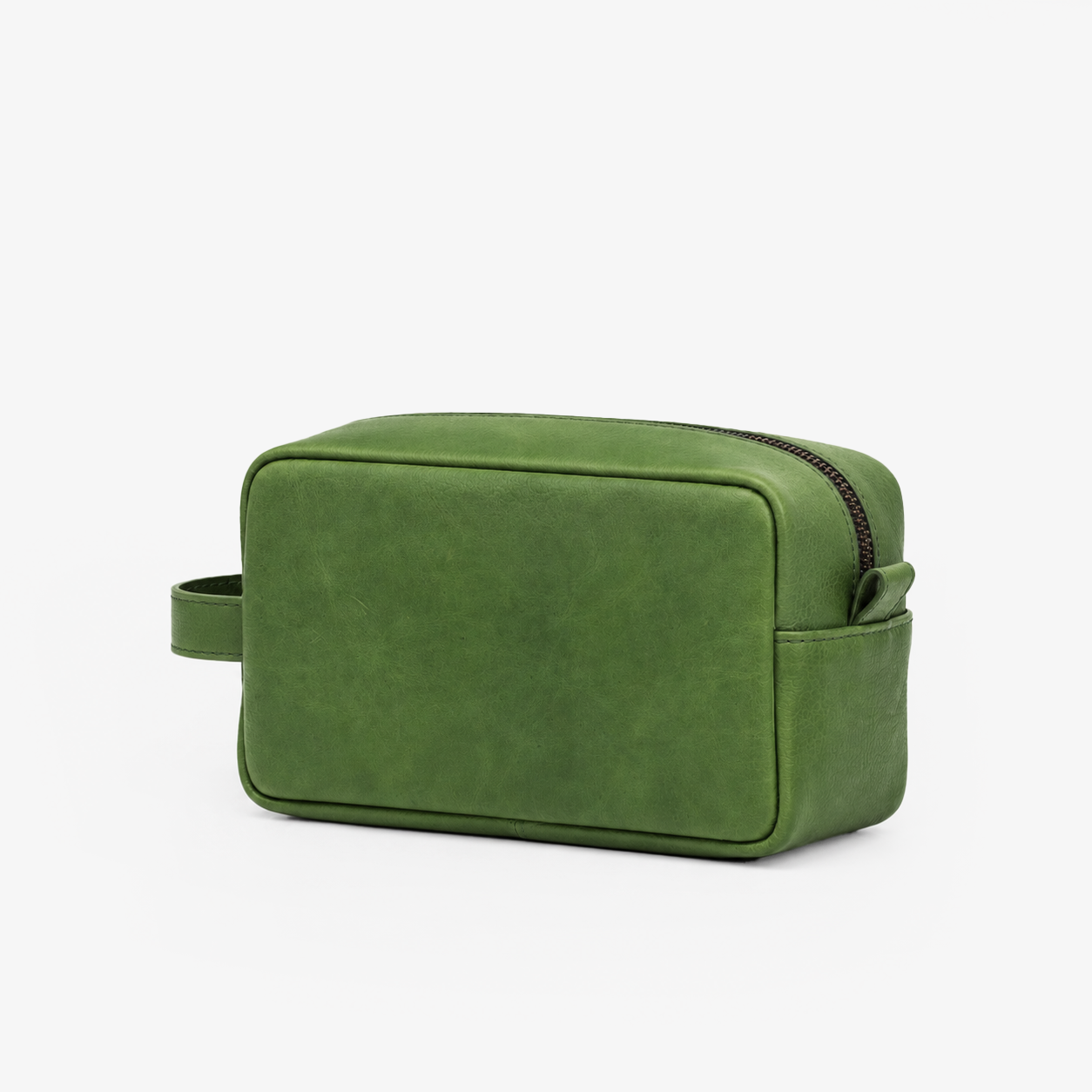 Olive Green Genuine Leather Dopp Kit | Pure Cow Leather | Antique Brass Zipper | Travel Toiletry Organizer | Unisex