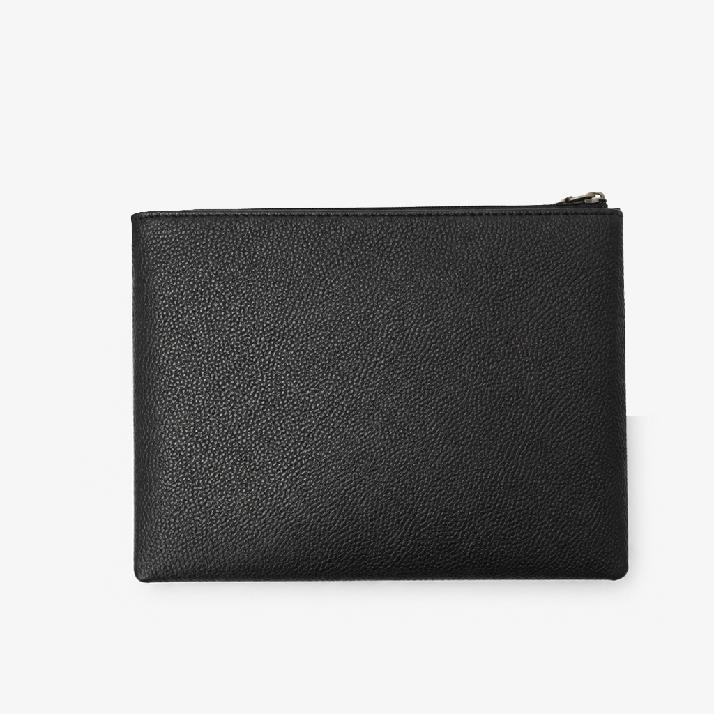 Executive Leather Clutch Wallet | Black & Tan Two-Tone Wristlet with Detachable Strap & Card Slots