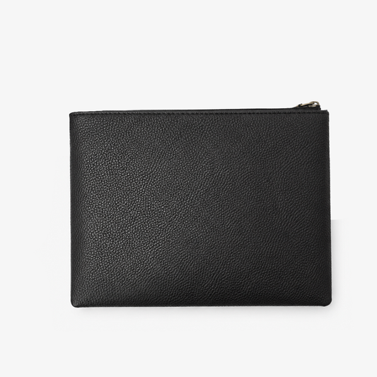 Executive Leather Clutch Wallet | Black & Tan Two-Tone Wristlet with Detachable Strap & Card Slots