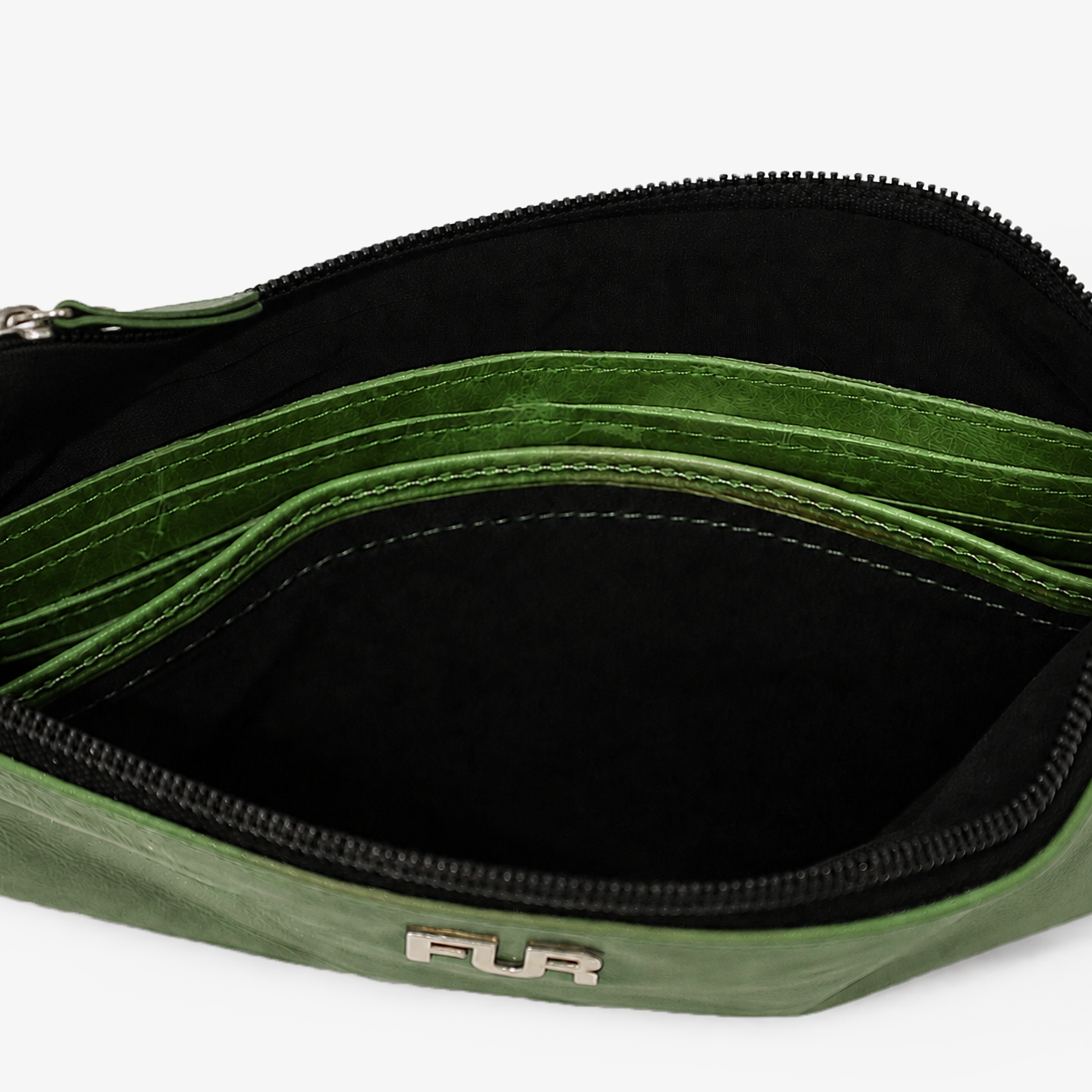 Olive Green Leather Hand Clutch | Pure Cow Leather | Wrist Strap | Zip Closure | Unisex