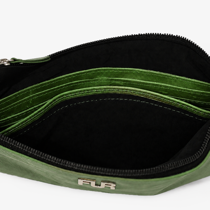 Olive Green Leather Hand Clutch | Pure Cow Leather | Wrist Strap | Zip Closure | Unisex