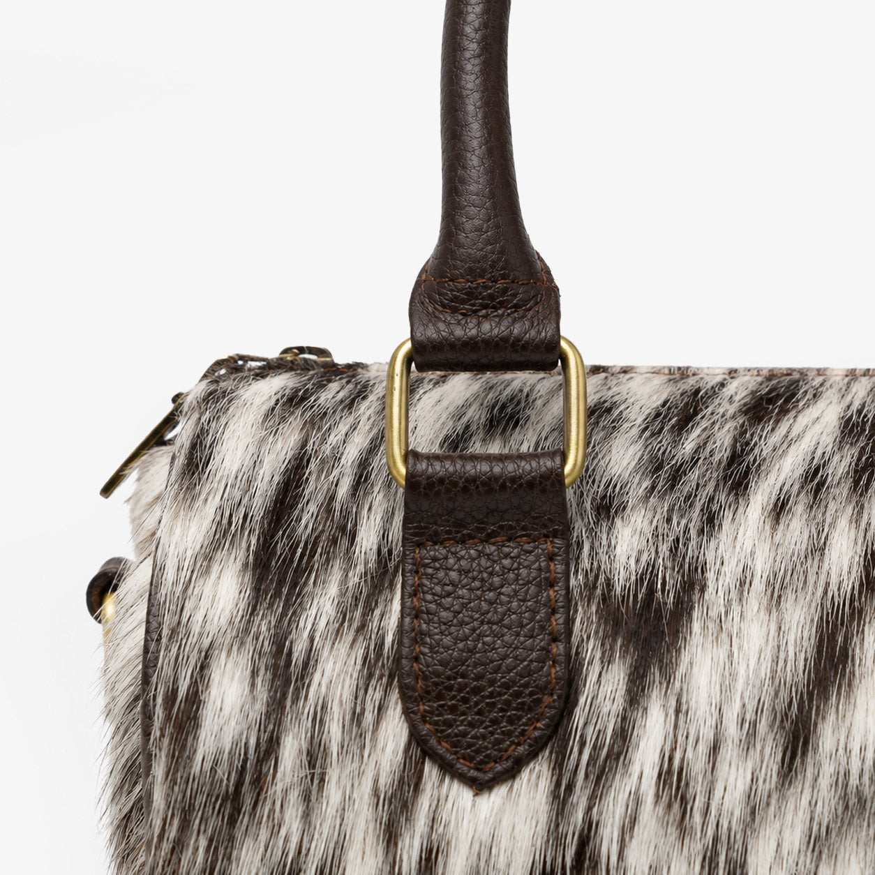 FUR Goat Hide Tote Espresso zipper closure antique brass