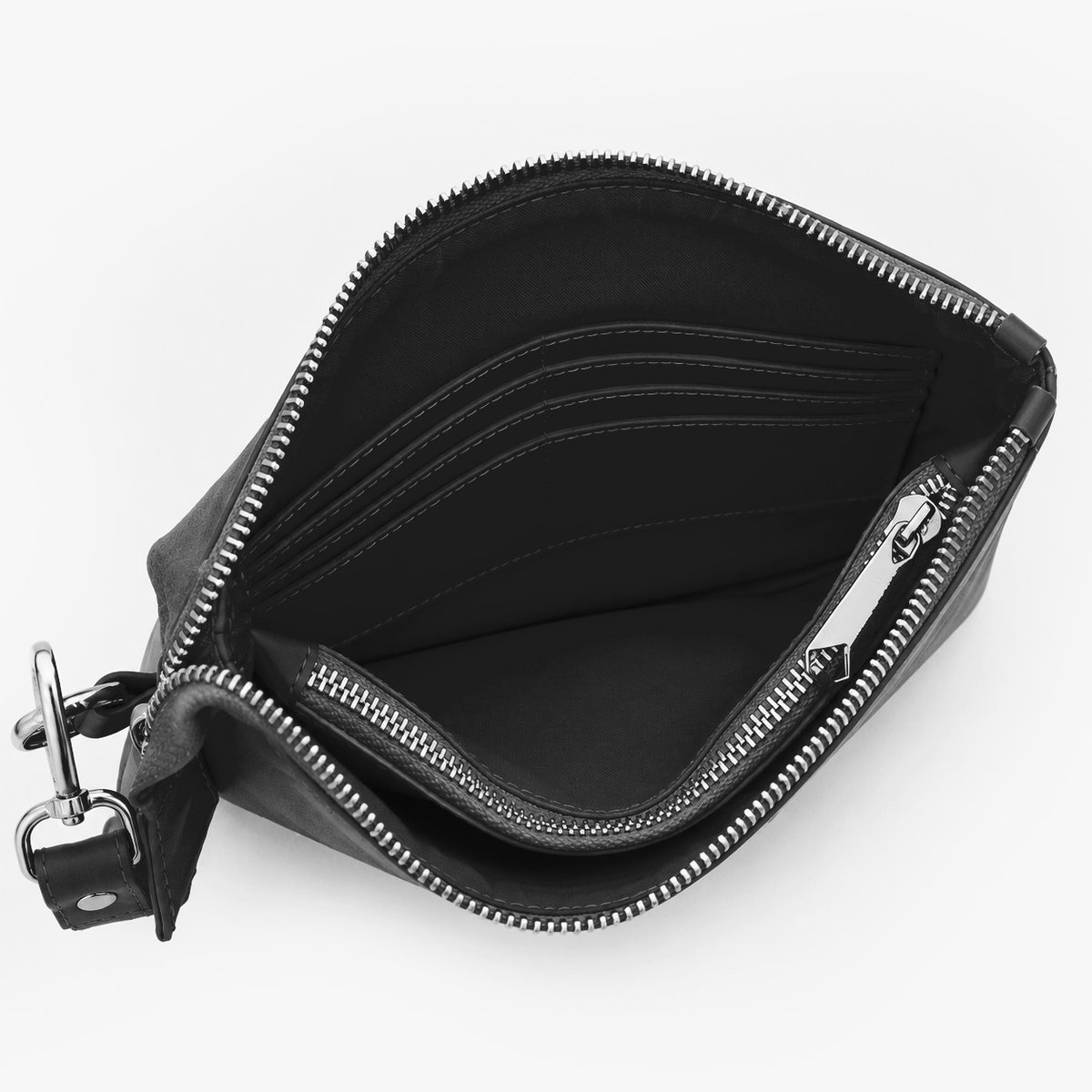 Black Genuine Leather Clutch Wristlet | 100% Pure Cow Leather | Silver Hardware | Unisex