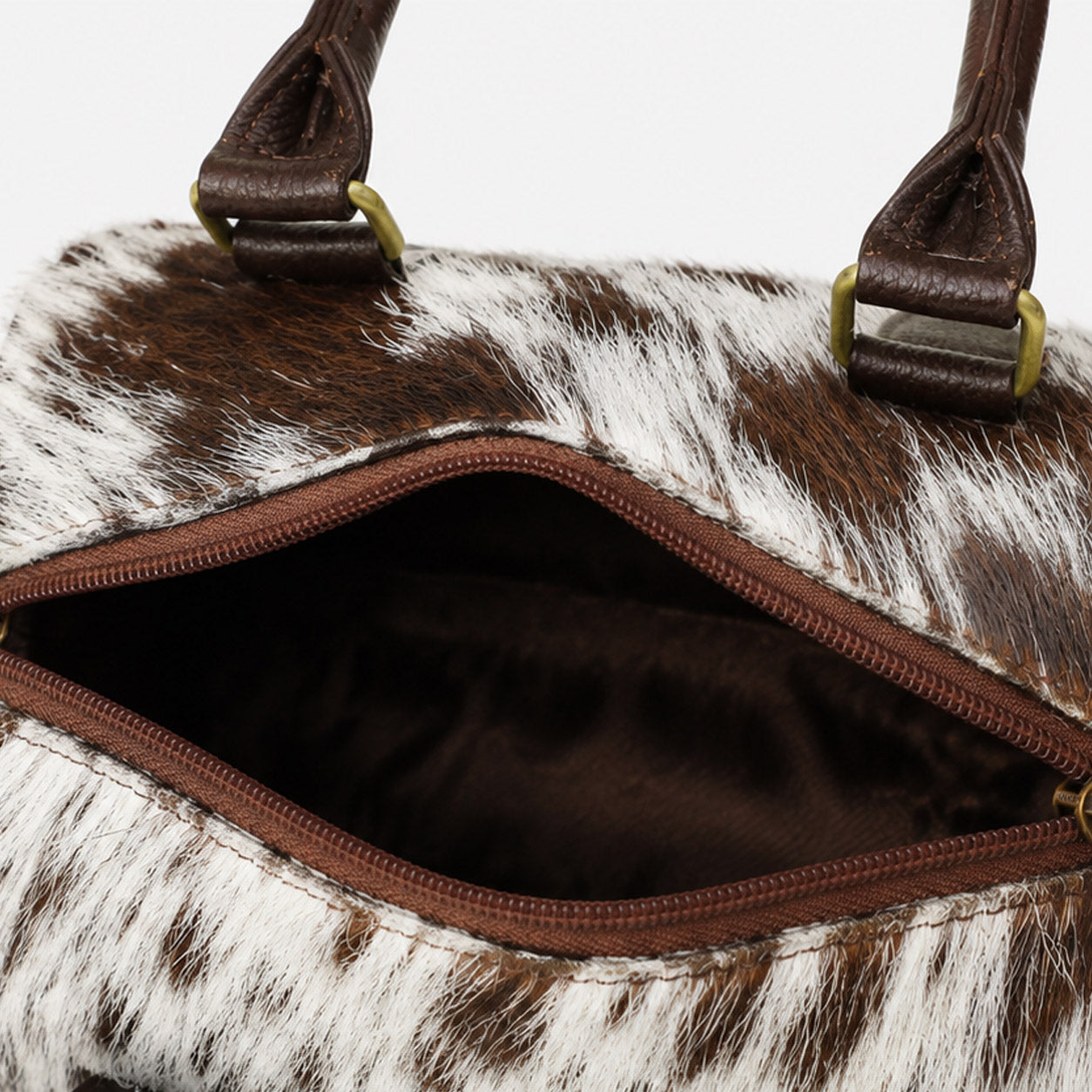 FUR Goat Hide Tote Espresso top handle detail