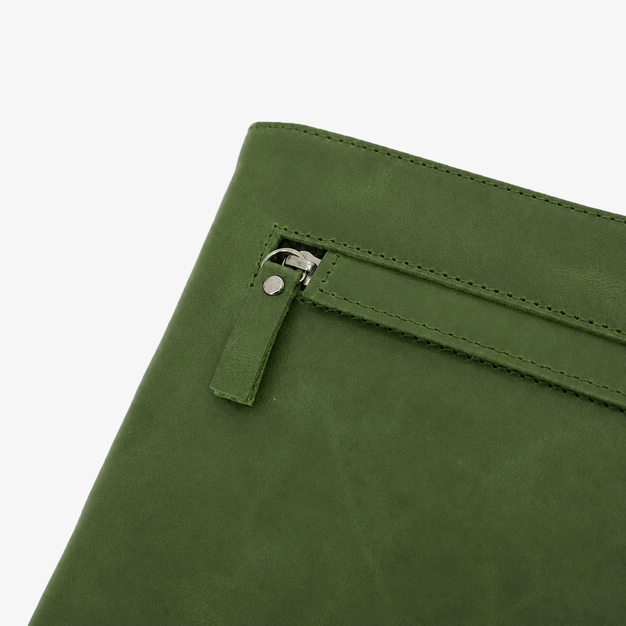 Olive Green Leather Hand Clutch | Pure Cow Leather | Wrist Strap | Zip Closure | Unisex