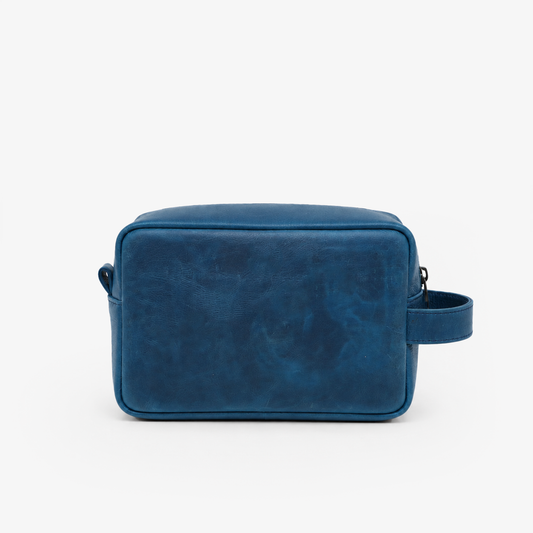 Blue Genuine Leather Dopp Kit | Pure Cow Leather | Antique Brass Zipper | Travel Toiletry Organizer | Unisex