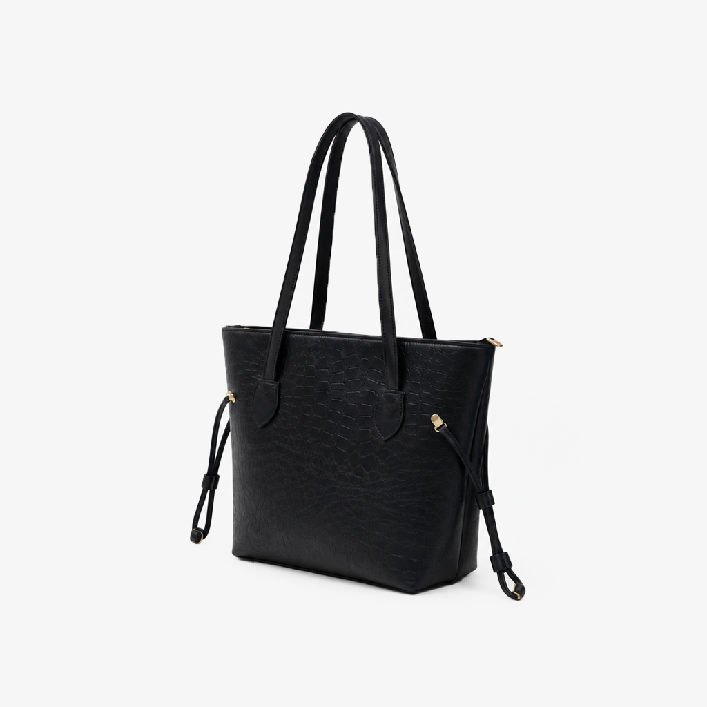 Black Croc-Embossed Tote Bag
