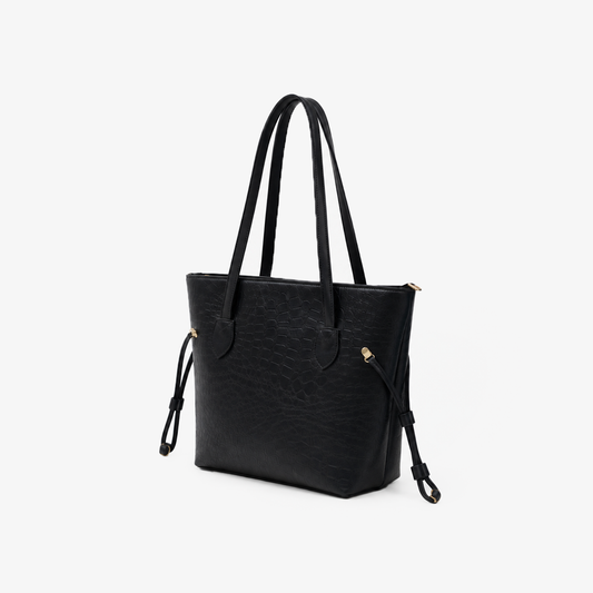 Black Croc-Embossed Tote Bag