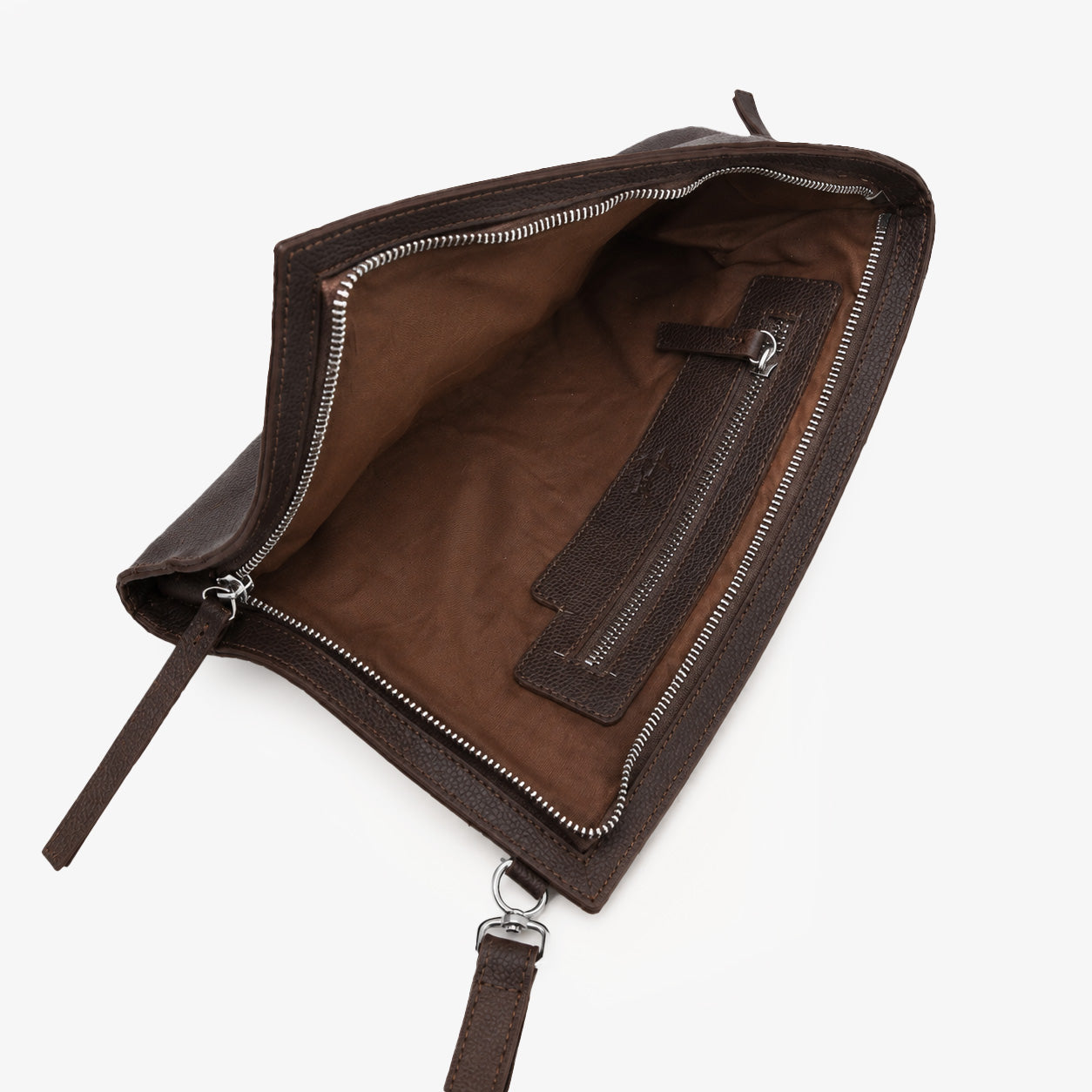 Espresso Brown Genuine Leather Clutch Wristlet Pouch