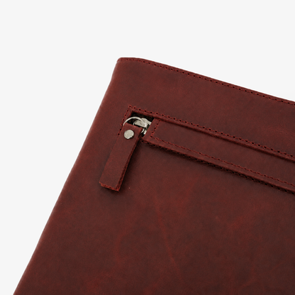 Maroon Leather Hand Clutch | Pure Cow Leather | Wrist Strap | Zip Closure | Unisex