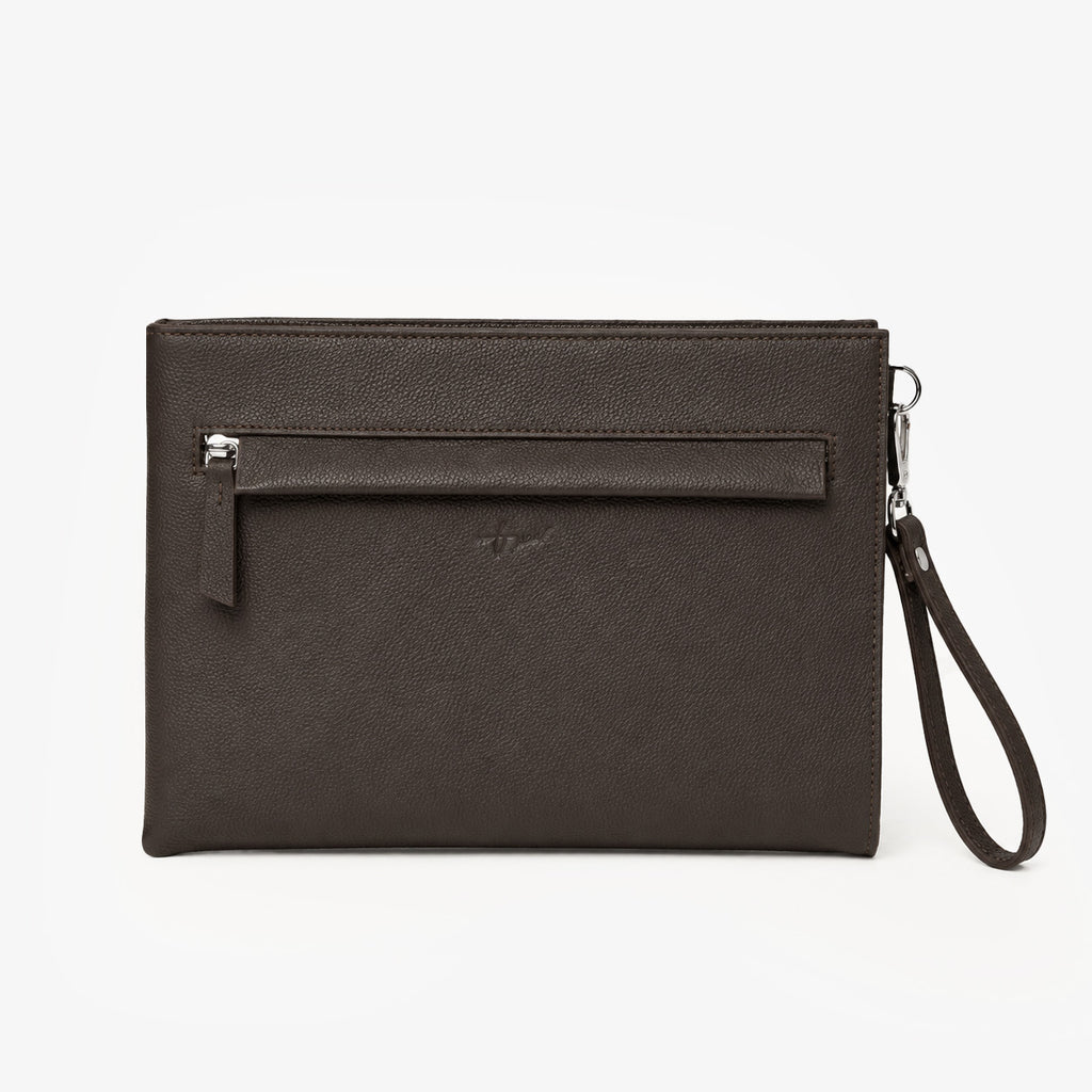 Espresso Brown Genuine Leather Clutch Wristlet Pouch