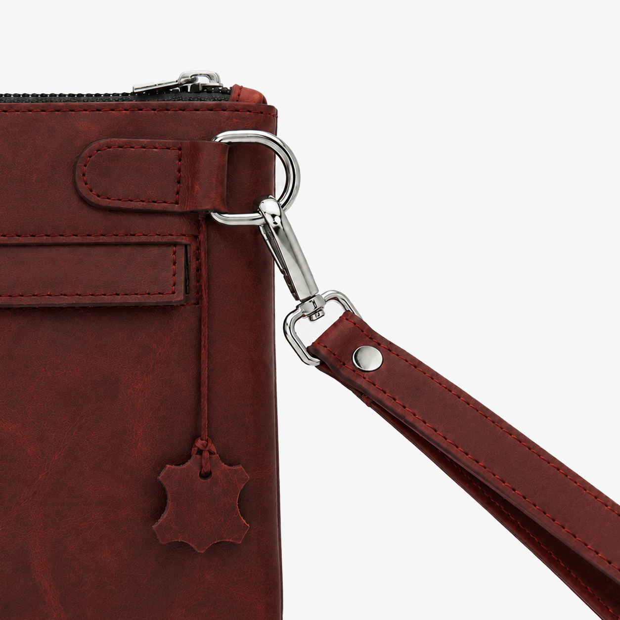 Maroon Leather Hand Clutch | Pure Cow Leather | Wrist Strap | Zip Closure | Unisex