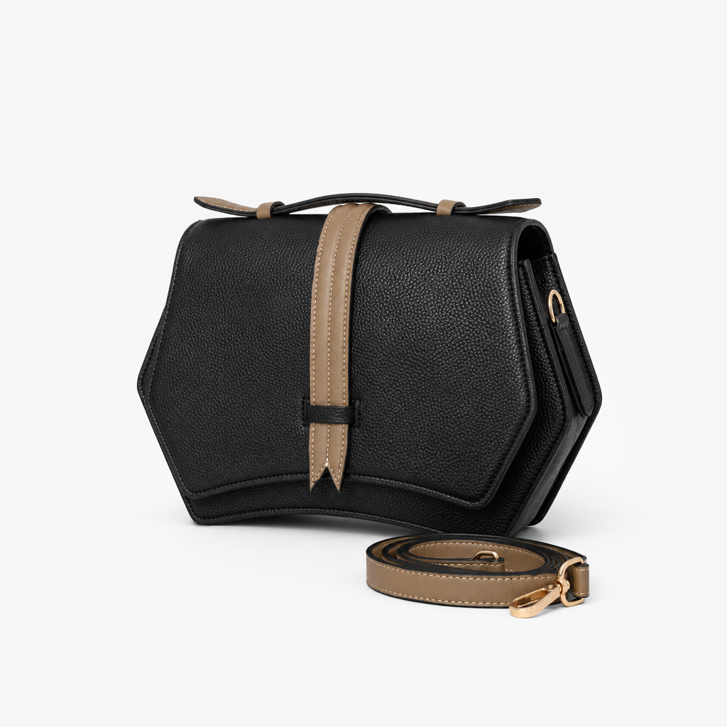 Black Geometric Structured Satchel