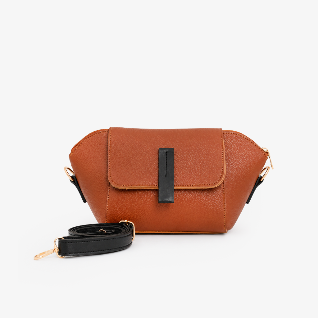 Milan Flap Crossbody Bag - Graphite - Rust