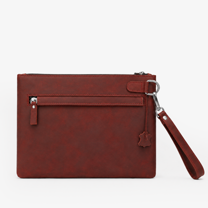 Maroon Leather Hand Clutch | Pure Cow Leather | Wrist Strap | Zip Closure | Unisex