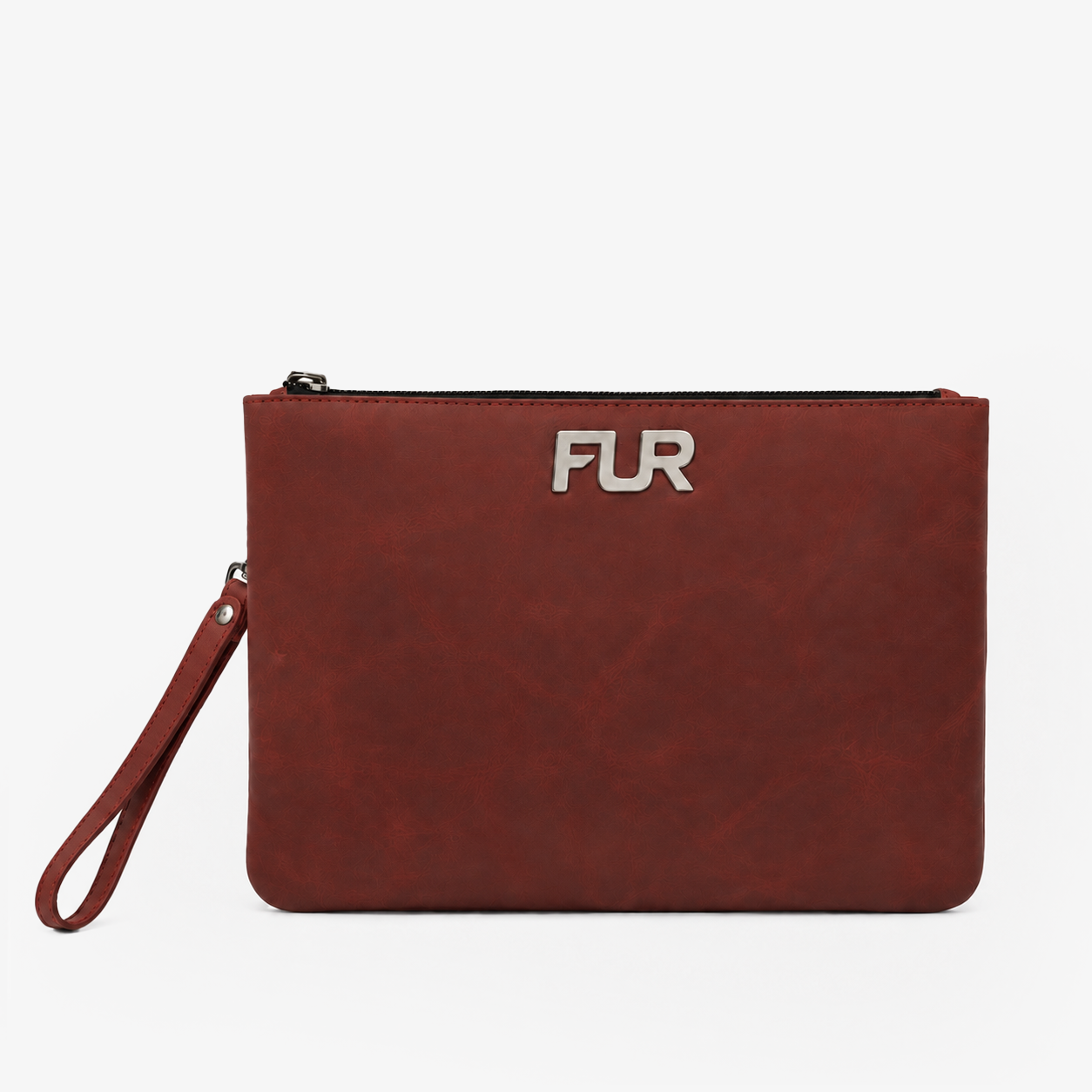 Maroon Leather Hand Clutch | Pure Cow Leather | Wrist Strap | Zip Closure | Unisex