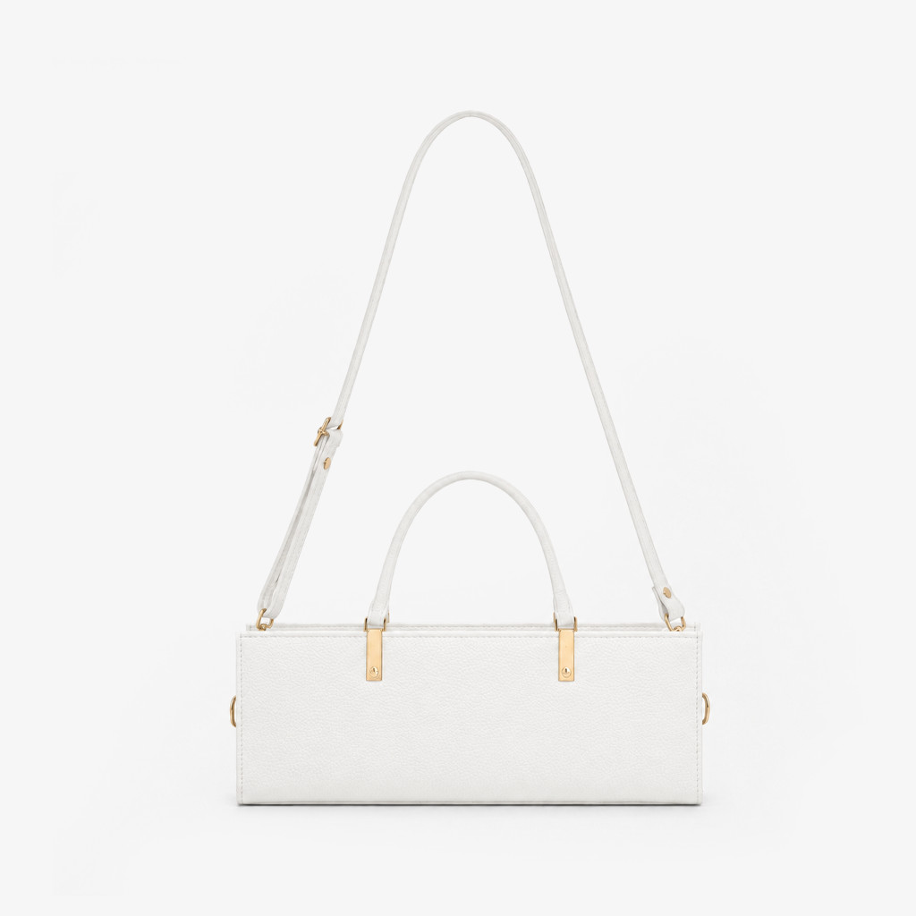 White Grained PU Leather Rectangle Box Bag