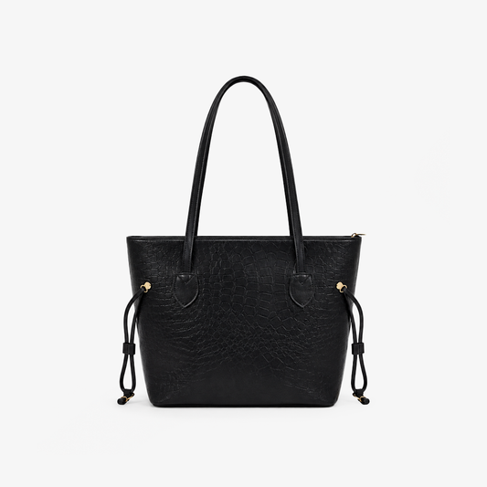 Black Croc-Embossed Tote Bag