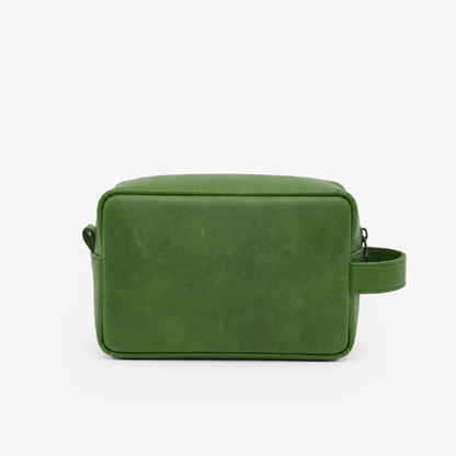 Olive Green Genuine Leather Dopp Kit | Pure Cow Leather | Antique Brass Zipper | Travel Toiletry Organizer | Unisex