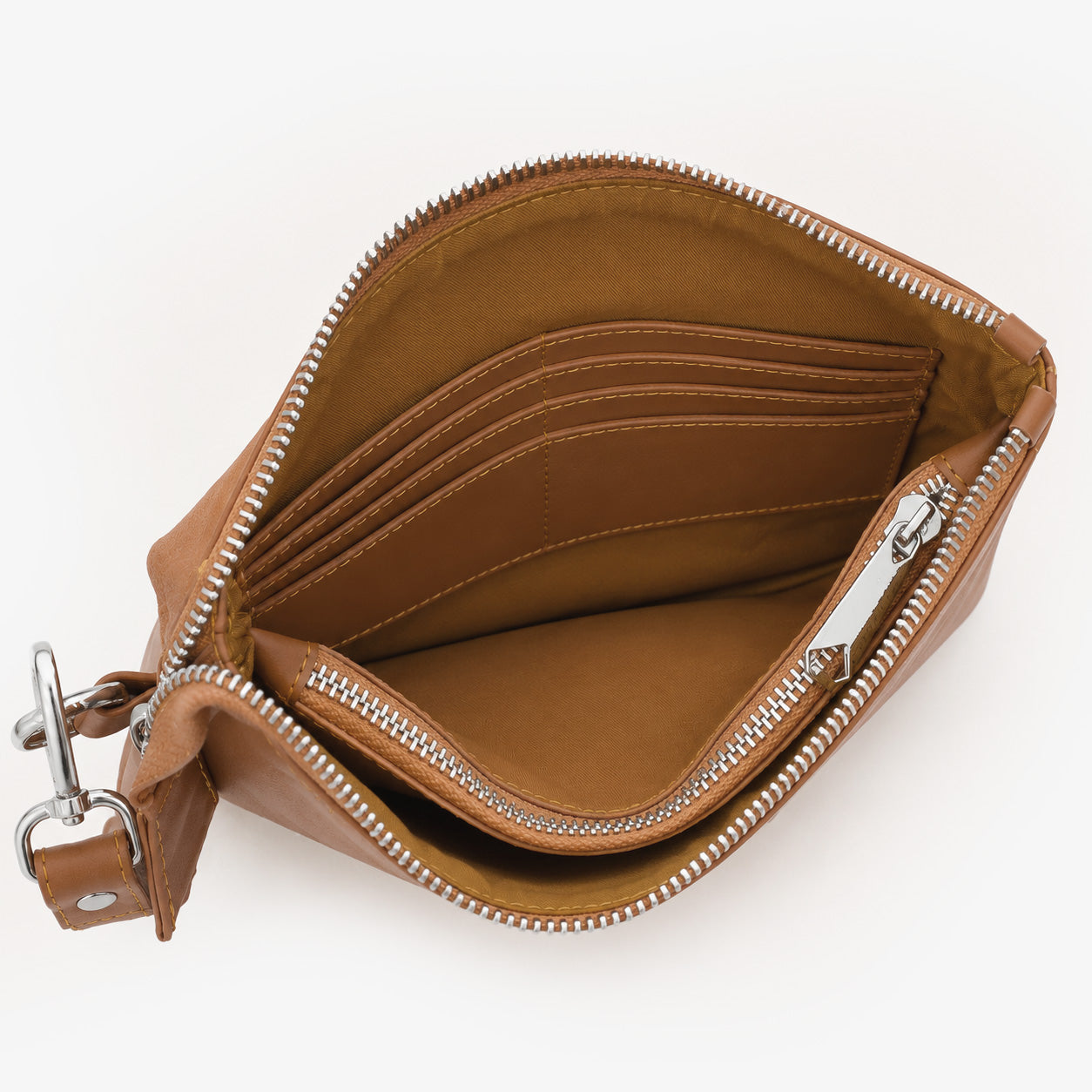 Tan Cognac Genuine Leather Clutch Wristlet | 100% Pure Cow Leather | Silver Hardware | Unisex