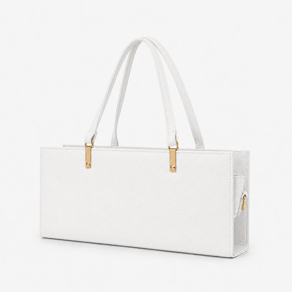 White Grained PU Leather Rectangle Box Bag