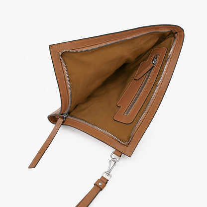 Tan Cognac Genuine Leather Clutch Wristlet Pouch