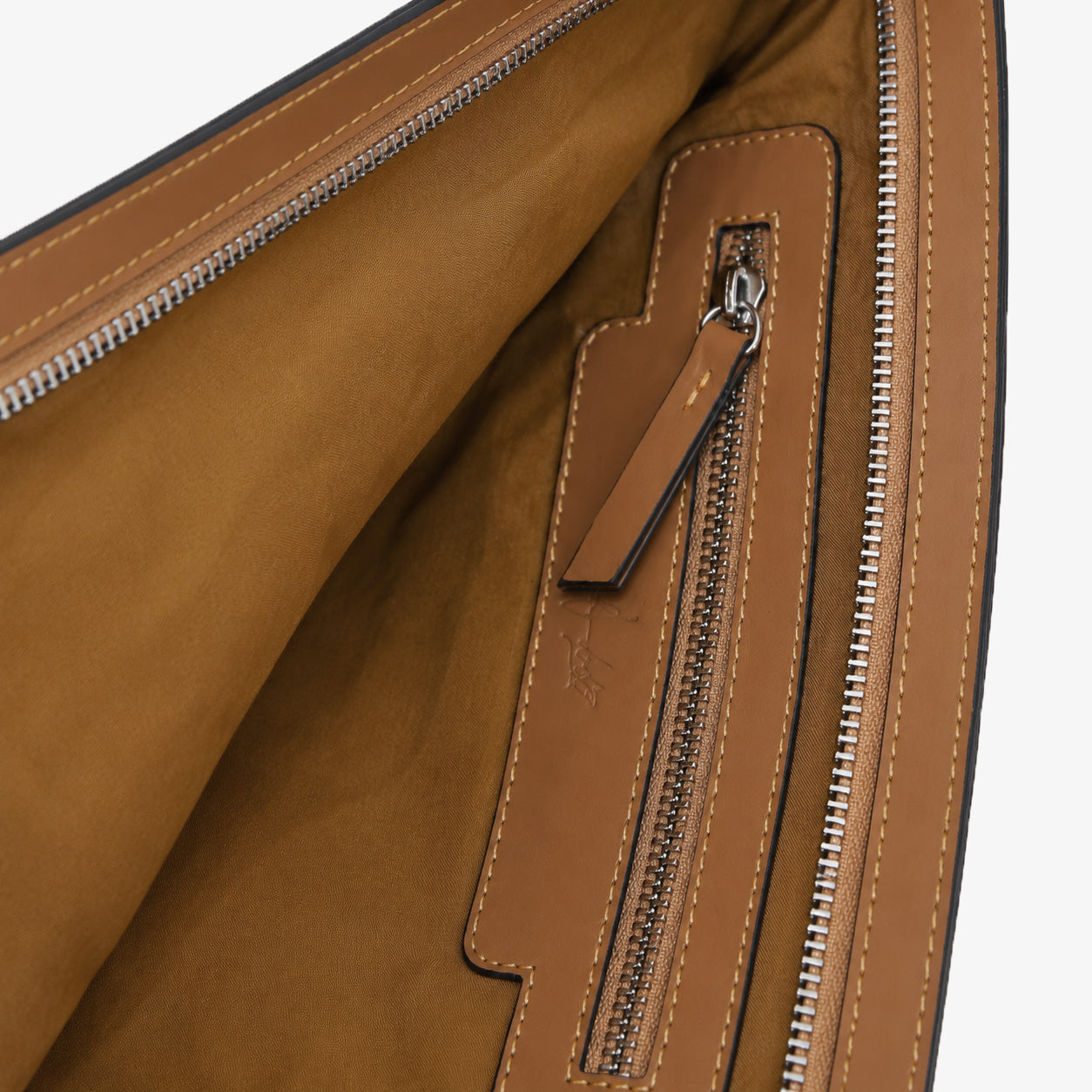 Tan Cognac Genuine Leather Clutch Wristlet Pouch
