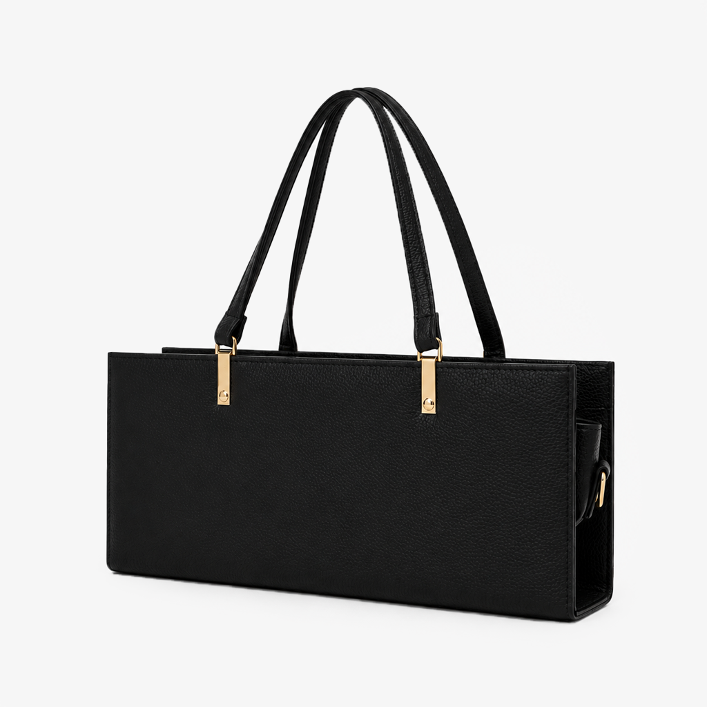 Black Grained PU Leather Rectangle Box Bag