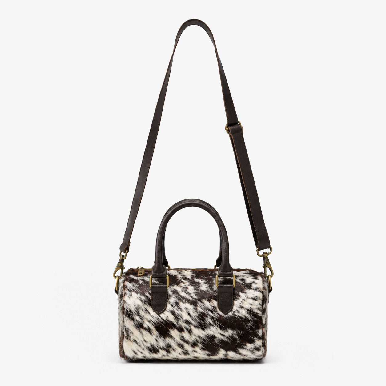 FUR Goat Hide Tote Espresso Ivory barrel silhouette lifestyle