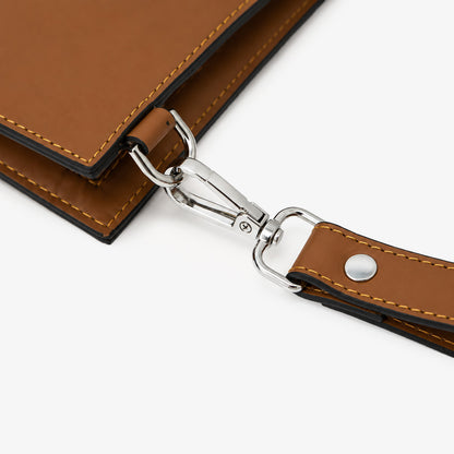 Tan Cognac Genuine Leather Clutch Wristlet Pouch