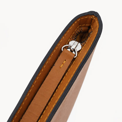 Tan Cognac Genuine Leather Clutch Wristlet Pouch