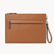 Tan Cognac Genuine Leather Clutch Wristlet Pouch